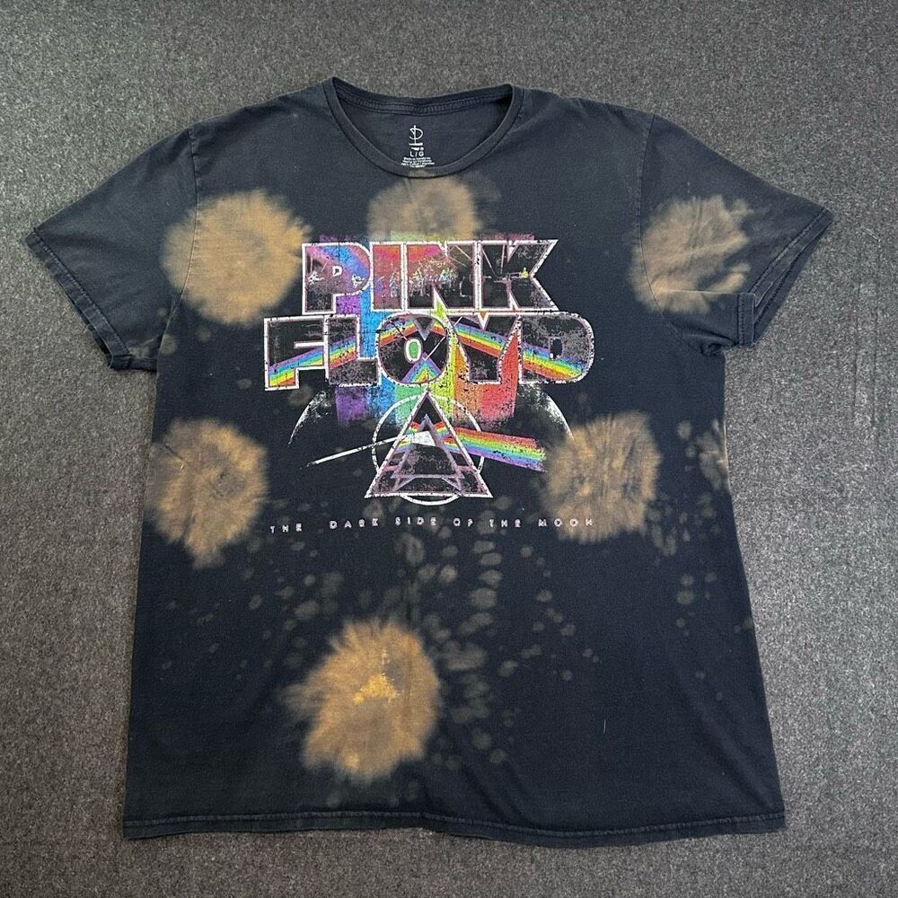 Pink Floyd‎ The Darkside Of The Moon Tie Dye T-Shirt Mens L Black Rick Band Tee